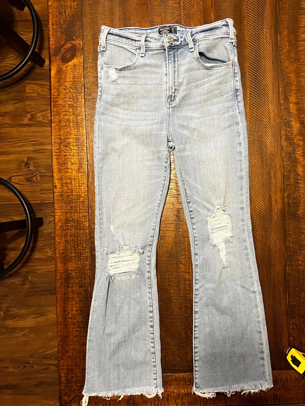 Abercrombie & Fitch Light Blue Simone Distressed High-Rise Ankle Flare Jeans